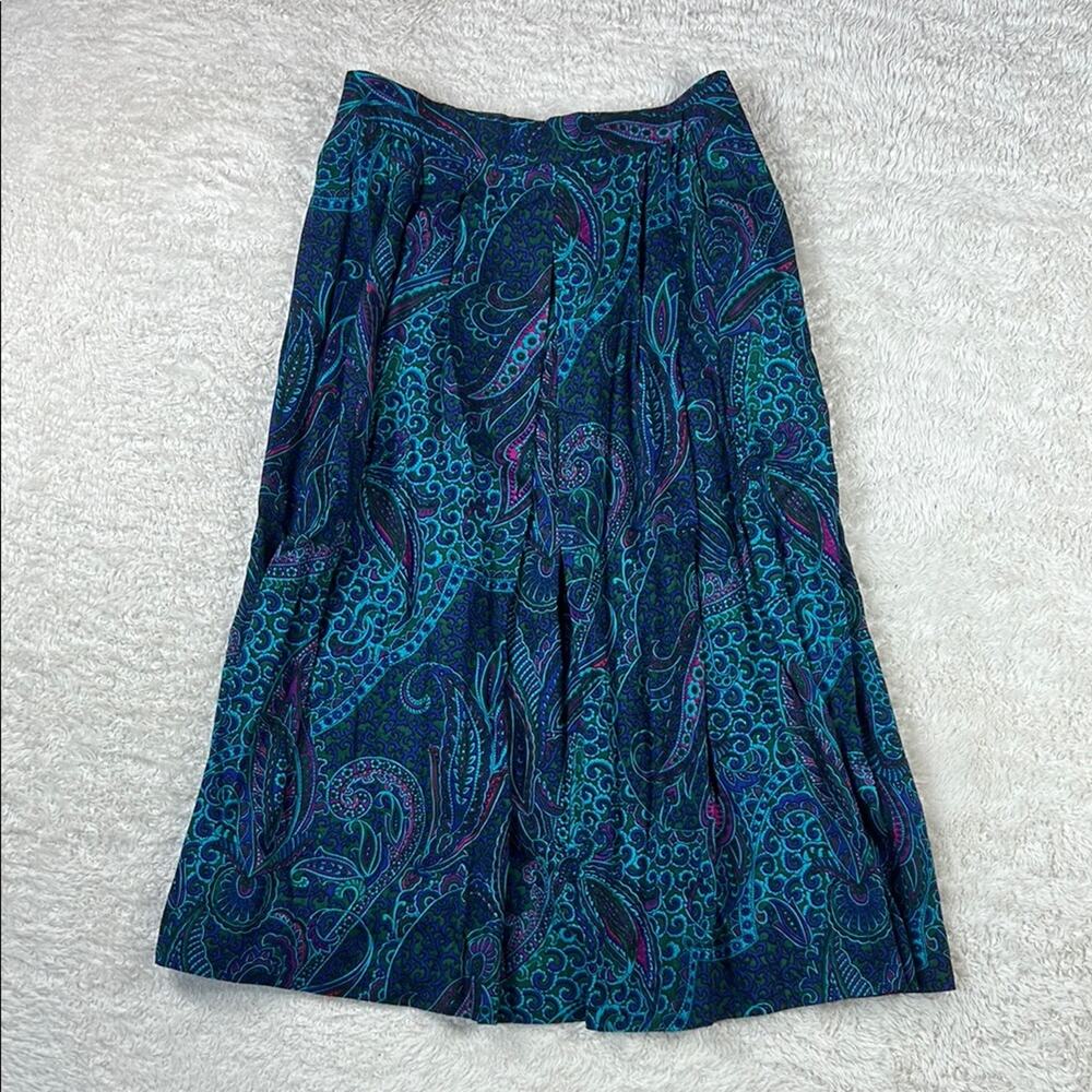 Vintage 80s 90s Gay Boyer Collections blue‎ paisely midi skirt, size 14